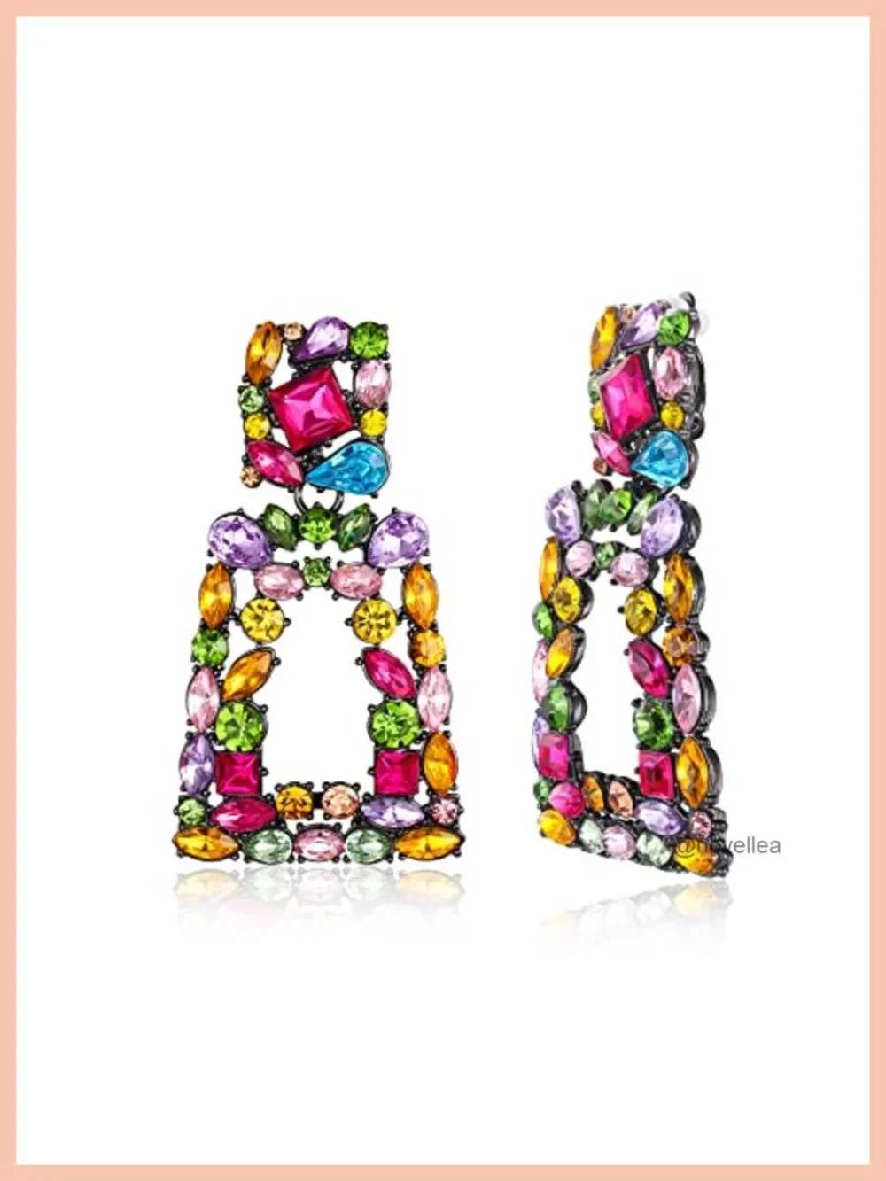 Sparkly Rhinestone Crystal Geometric Clip-on Drop Earrings, Wedding Prom Jewelry